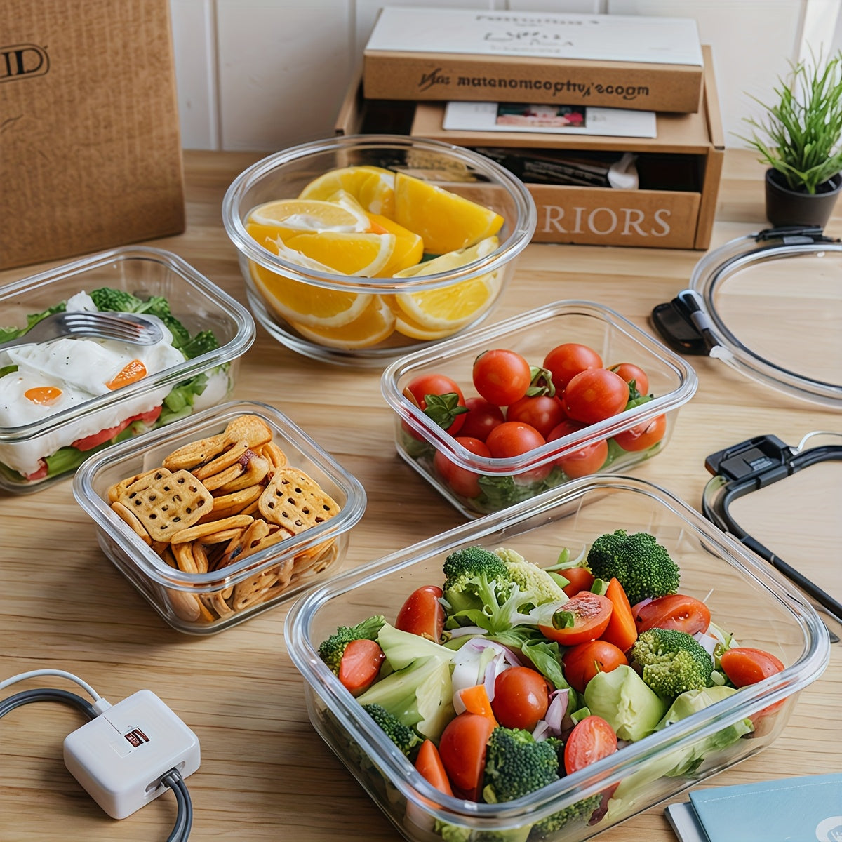Glass Crisper Set with Lid, Glass Food Container, Thickened Lead-Free Glass, Suitable for Lunch, Meal Preparation, Refrigerator, Freezer, Bento Container, Sealed Snap Lid, Bisphenol A Free