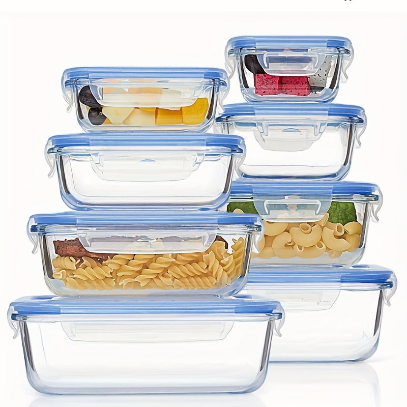 8 Pack Premium Glass Food Storage Containers - Airtight, Leak-Proof, Microwave, Oven, Freezer & Dishwasher Safe - BPA-Free, Stain-Resistant, Easy-Clean Design with Color-Coded Lids for Meal Prep, Bento Boxes & Leftovers, Kitchen Organization, Modern
