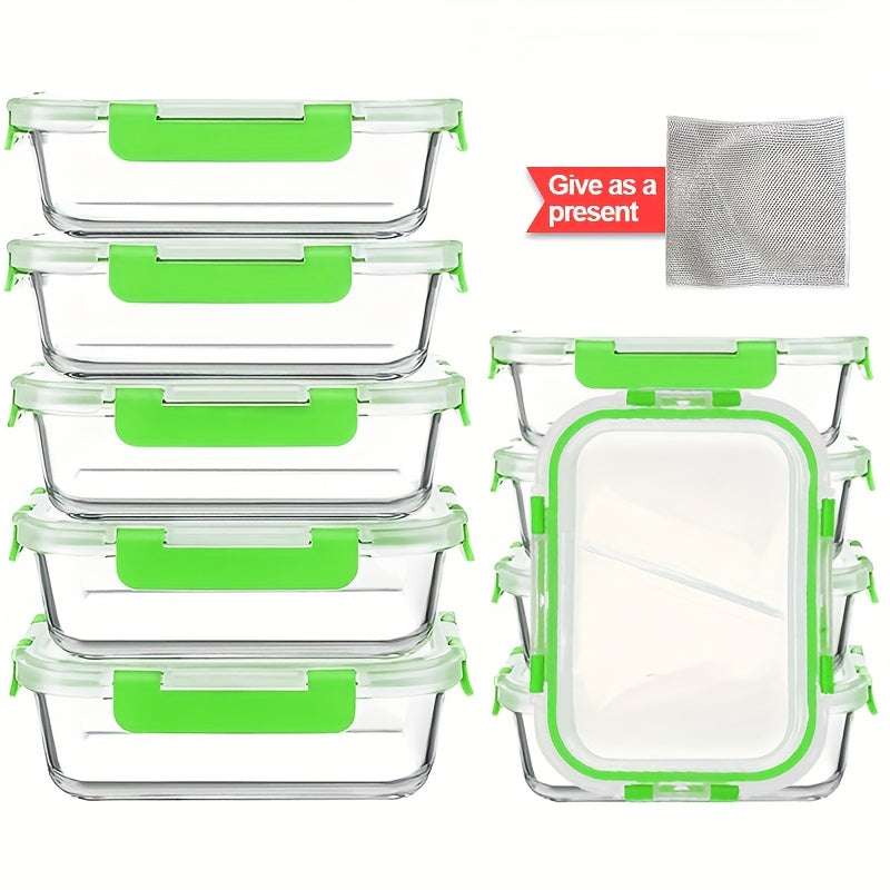20pcs (10 LIDS + 10 Glass Bowls) Glass Food Storage Container With Sealed Lid, Kitchen Storage Lunch, Leak-proof, Airtight, Suitable For Microwave, Oven, Refrigerator And Dishwasher, Perfect Valentine'S Day Gift For Best Friends