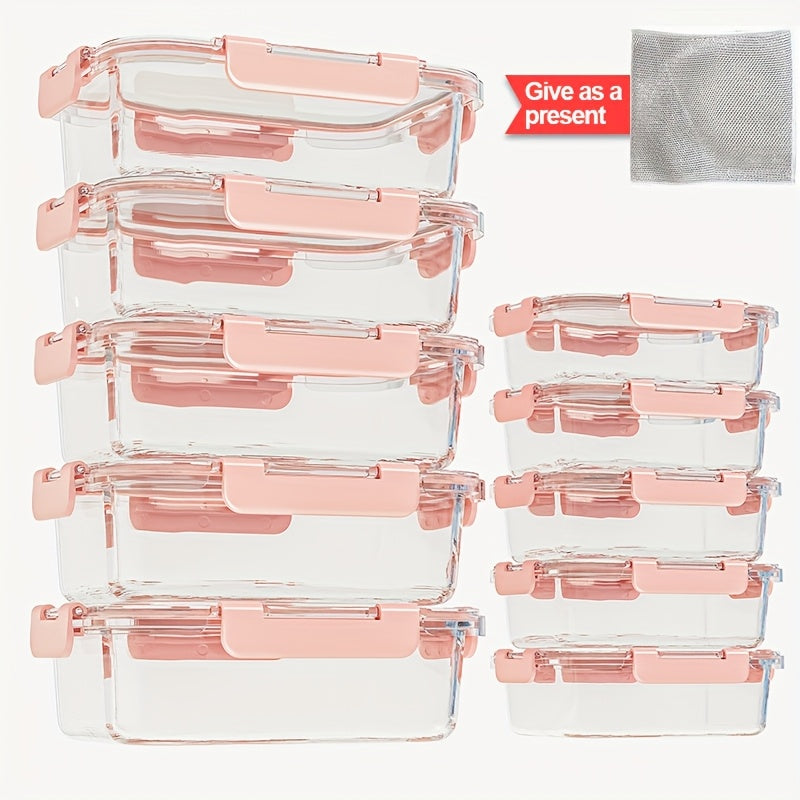 Large-capacity Food-grade Glass Preservation Box Set, 8/10pcs Reusable Food Storage Box With Lid, Suitable For Microwave, Refrigerator, Heating, Freezing, Storage, Pre-meal Preparation, Storage Container, Tupperware