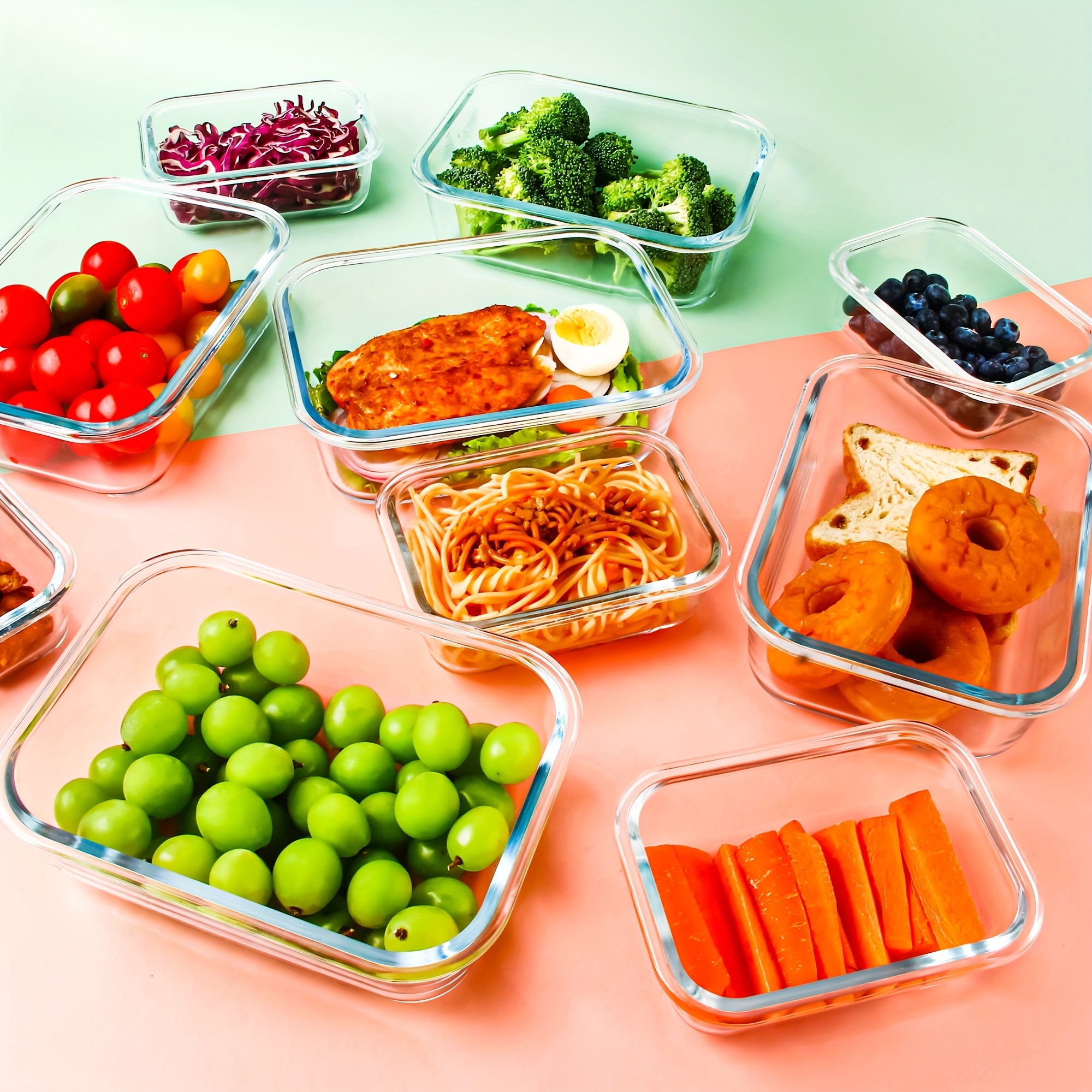 Glass Meal Prep Containers with Steam Vent, Food Storage Containers with Airtight Lids, for Home Kitchen Office Lunch Portion Control