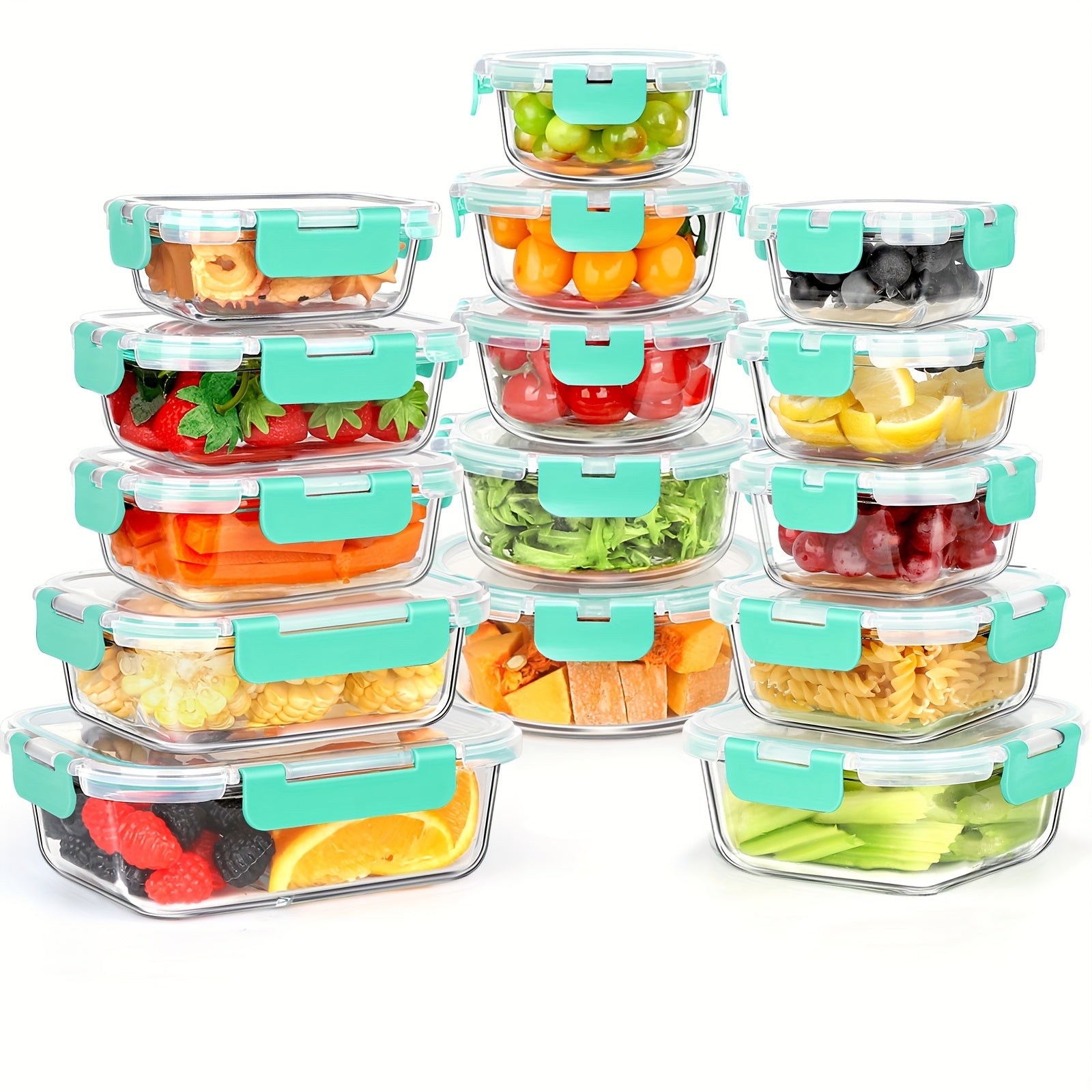 HIHEGD 30 Pieces Glass Food Storage Containers With Snap Locking Lids, Glass Meal Prep Containers Set - Airtight Lunch Containers, Microwave, Oven, Freezer And Dishwasher