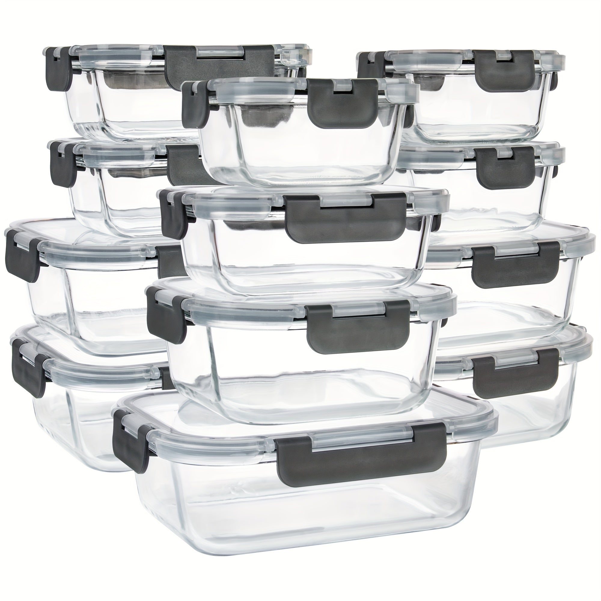 24 Pieces (12 Containers +12 Lids) High Borosilicate Sealed Lid Food Storage Container Glass, Reusable, Suitable For Food Storage In Microwave Ovens, Ovens, Refrigerators, Dishwashers, Offices, Schools, And Camping