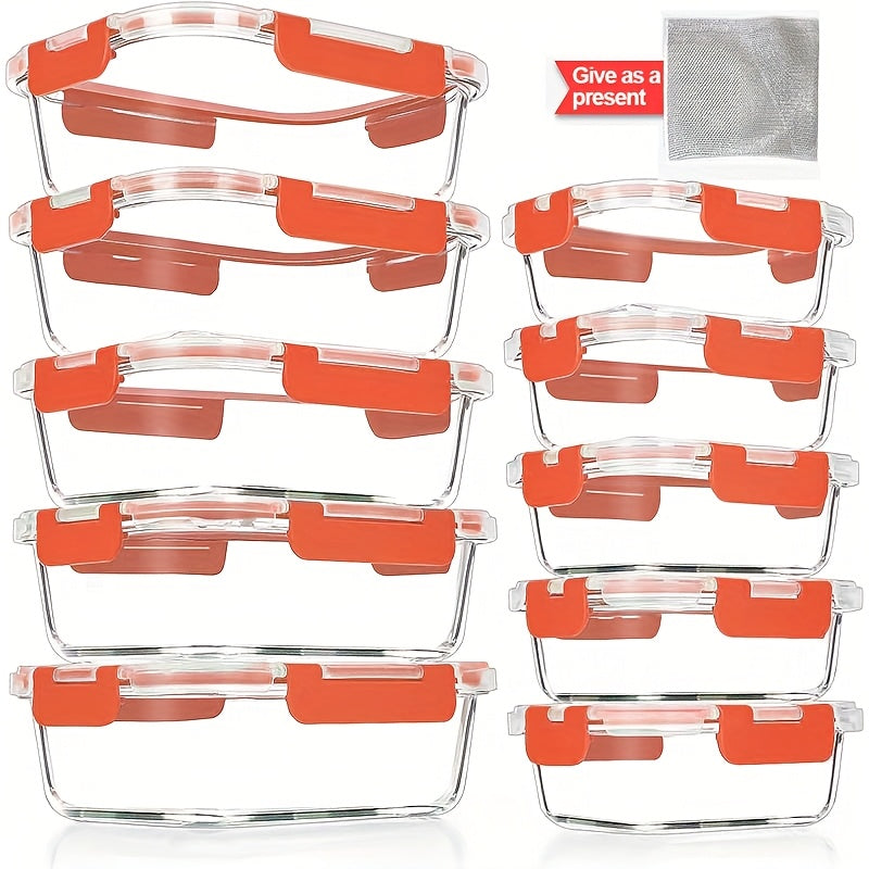 10 Pack Glass Food Storage Containers With Lids, Meal Prep, Pantry Kitchen Storage Containers For Lunch, Leak Proof, Airtight Glass Lunch Bento Boxes For Microwave, Oven, Freezer And Dishwasher