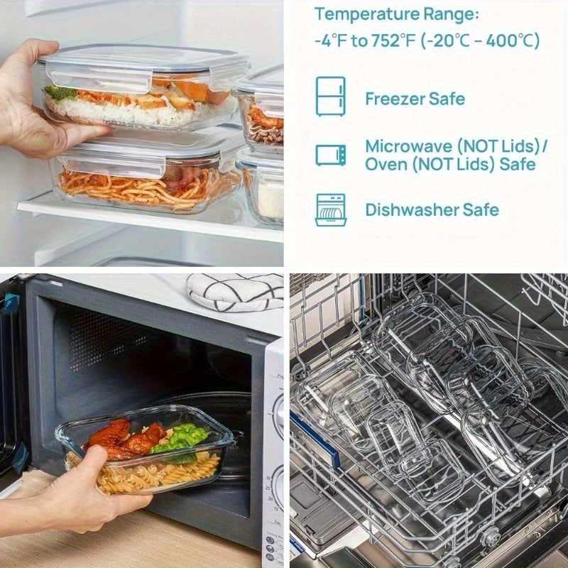 Back-To-School Essentials: 8 Glass Food Storage Containers, Meal Prep, Sealed Lunch Boxes, Leak-Proof Lids, Microwave, Oven, Refrigerator, And Dishwasher Safe, Bpa-Free, Comes with 4 Cleaning Sponges, Perfect for Christmas And Halloween Gatherings