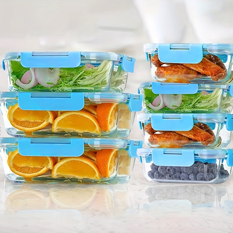 20pcs Large-Capacity Glass Food Storage Container Set with Blue Lids - Reusable, Microwave & Freezer Safe, Square Containers for Meal Prep, Refrigerator Organization, and More