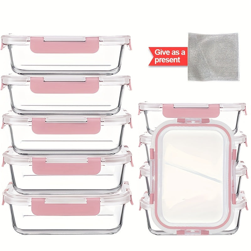 20pcs (10 LIDS + 10 Glass Bowls) Glass Food Storage Container With Sealed Lid, Kitchen Storage Lunch, Leak-proof, Airtight, Suitable For Microwave, Oven, Refrigerator And Dishwasher, Perfect Valentine'S Day Gift For Best Friends