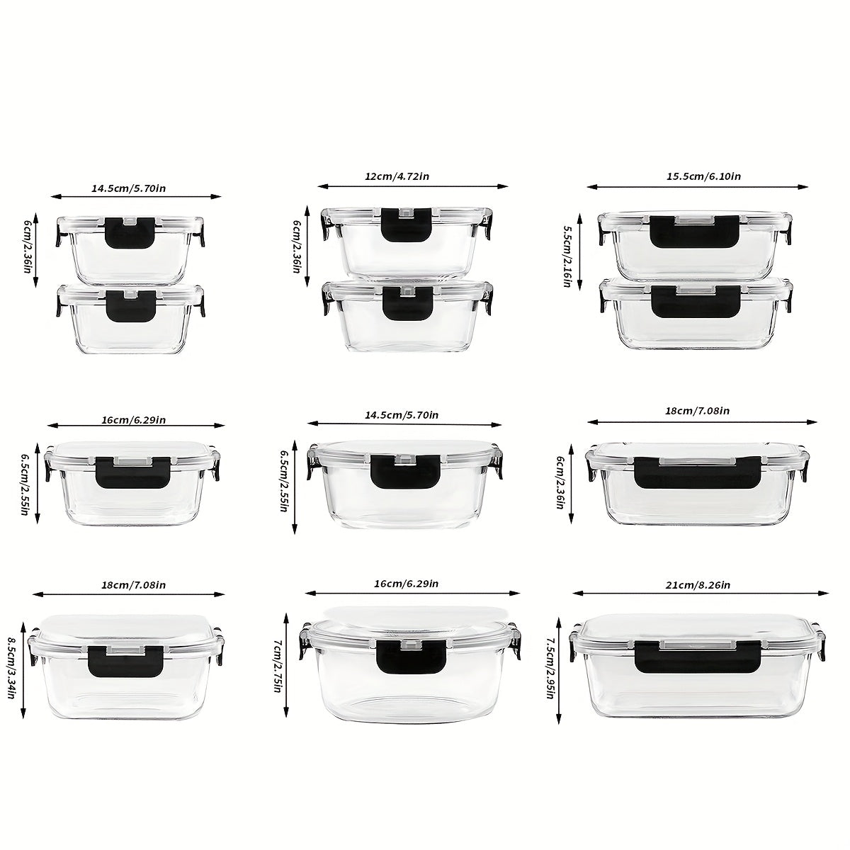 24pcs Glass Crisper Box (12 Glass Bowls + 12 Black Sealed Lids), High Borosilicate Sealed Lid Food Storage Container Glass, Reusable, Suitable for Food Storage In Microwave, Oven, Refrigerator, Dishwasher, Office, School And Camping