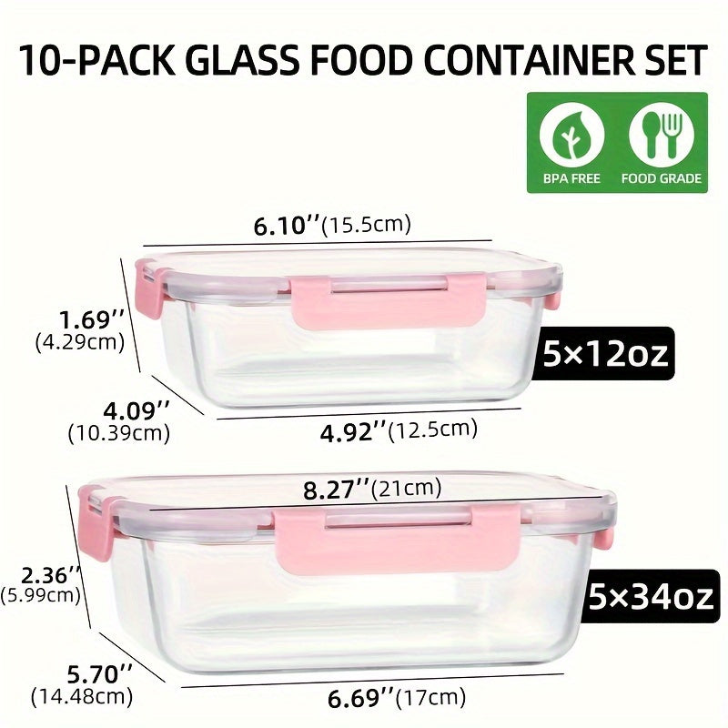 [10 Pack] Glass Meal Prep Containers, Food Storage Containers with Lids Airtight, Glass Lunch Boxes, Microwave, Oven, Freezer and Dishwasher Safe, Orange