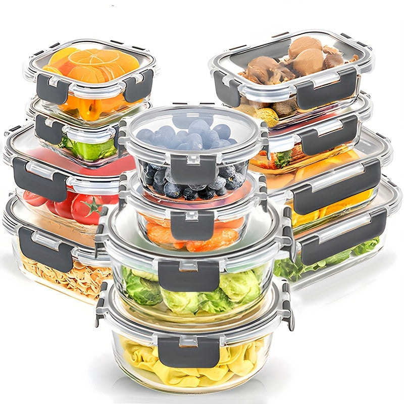 24pcs (12 LIDS + 12 Glass Bowls) Glass Meal Preparation Containers, Reusable And Stackable Food Storage Containers With LIDS That Are Leak-proof For Camping, Picnics, Schools, Offices And Colleges, Kitchen Storage Boxes And Kitchen Accessories