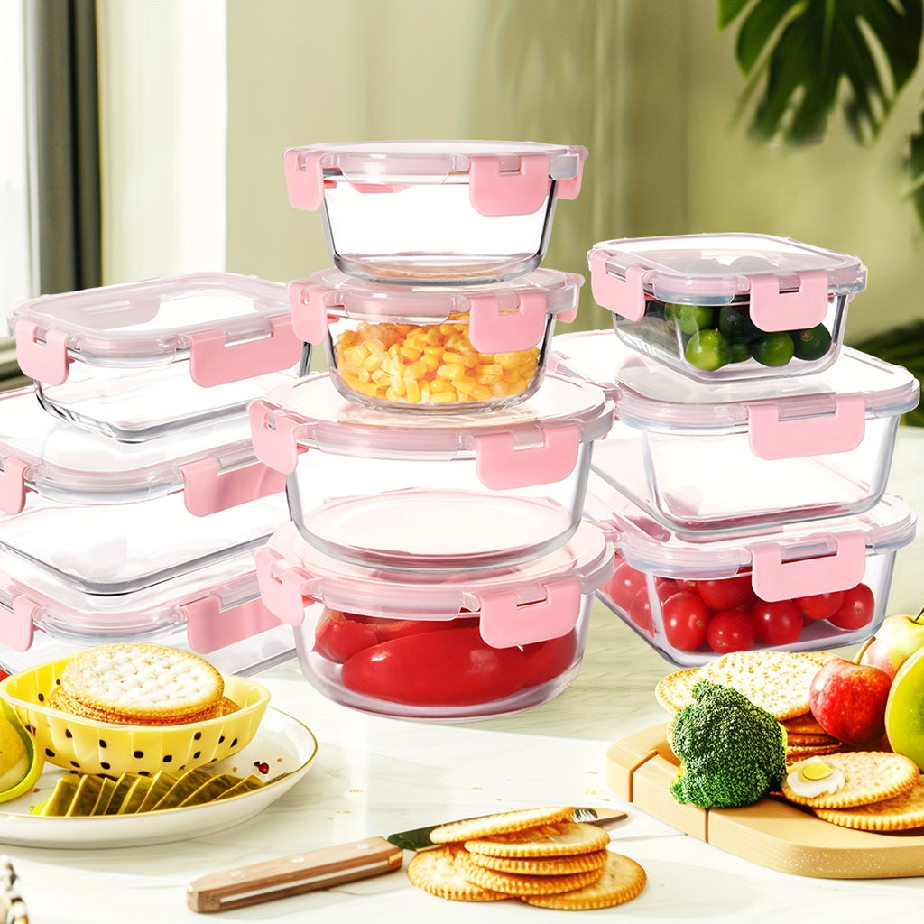 24 Pieces (12 Containers +12 Lids) High Borosilicate Sealed Lid Food Storage Container Glass, Reusable, Suitable For Food Storage In Microwave Ovens, Ovens, Refrigerators, Dishwashers, Offices, Schools, And Camping