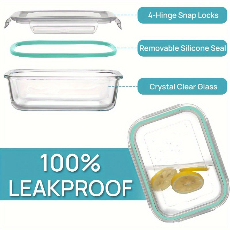 Back-To-School Essentials: 8 Glass Food Storage Containers, Meal Prep, Sealed Lunch Boxes, Leak-Proof Lids, Microwave, Oven, Refrigerator, And Dishwasher Safe, Bpa-Free, Comes with 4 Cleaning Sponges, Perfect for Christmas And Halloween Gatherings