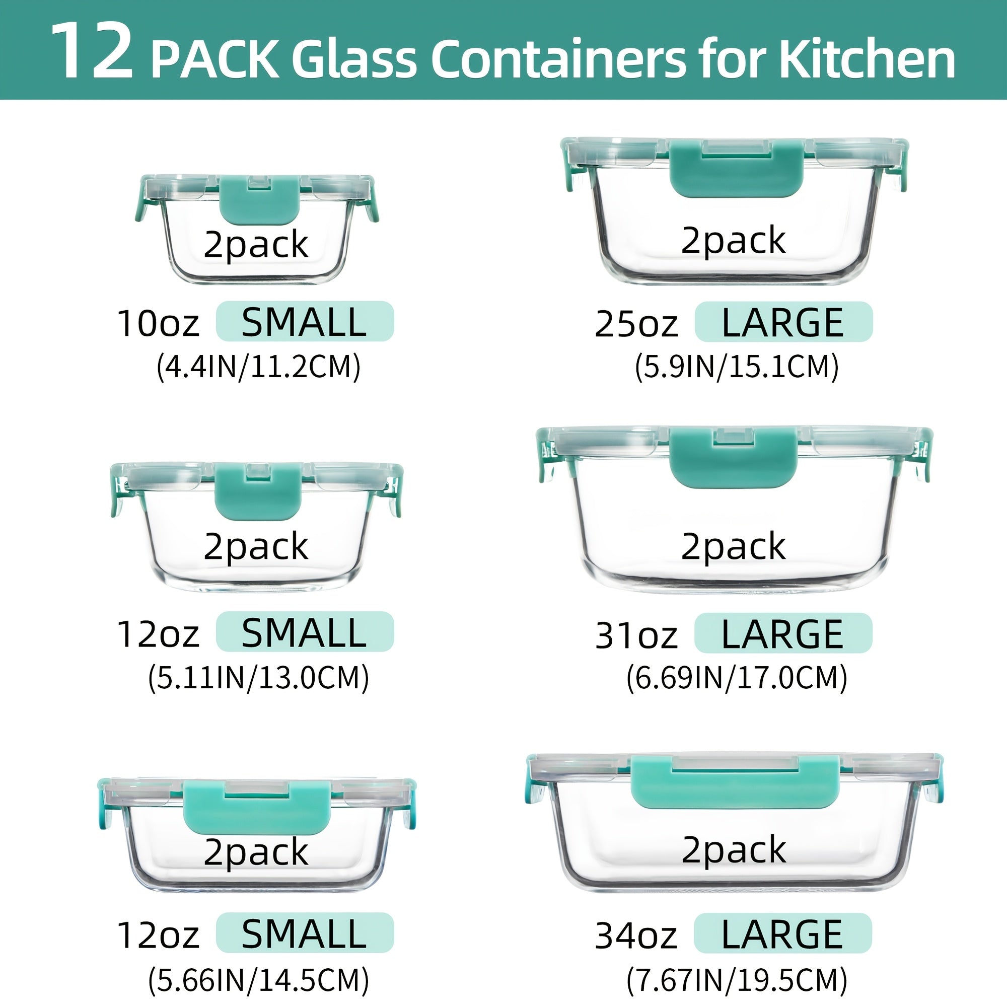 24pcs Airtight Glass Food Storage Containers Set, Leak-Proof, Microwave, Oven, Freezer, Dishwasher Safe, - 12 Containers & 12 Lids For Meal Prep And Lunch