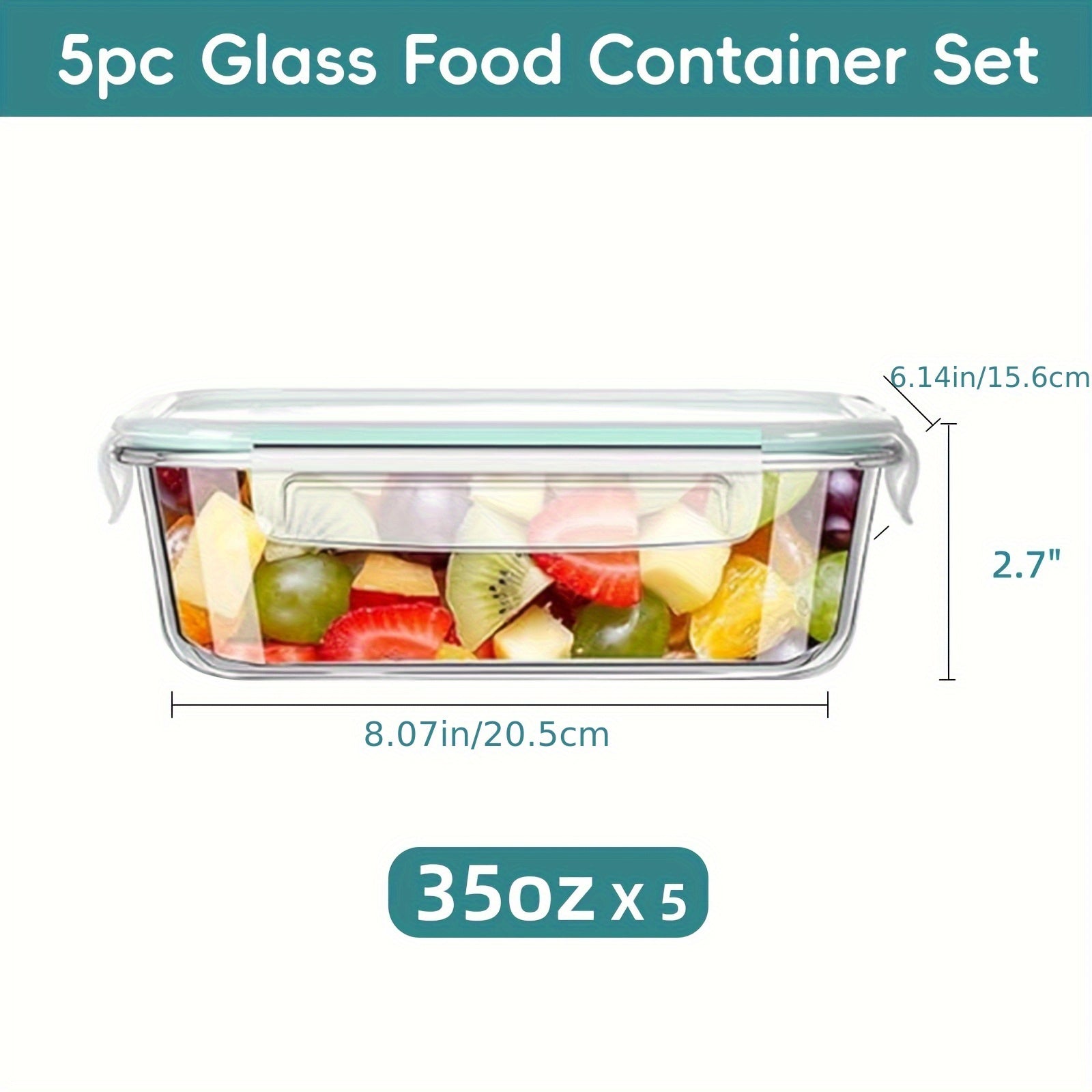 5 Pack 30oz Glass Food Storage Containers with Leak-Proof Locking Lids, Airtight BPA-Free Meal Prep Containers, Microwave, Oven, Freezer & Dishwasher Safe, Stackable Space-Saving Design for Lunch, Office, Home & Travel