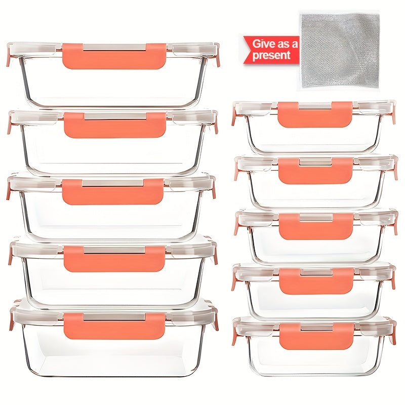 20pcs Large-Capacity Glass Food Storage Container Set with Blue Lids - Reusable, Microwave & Freezer Safe, Square Containers for Meal Prep, Refrigerator Organization, and More