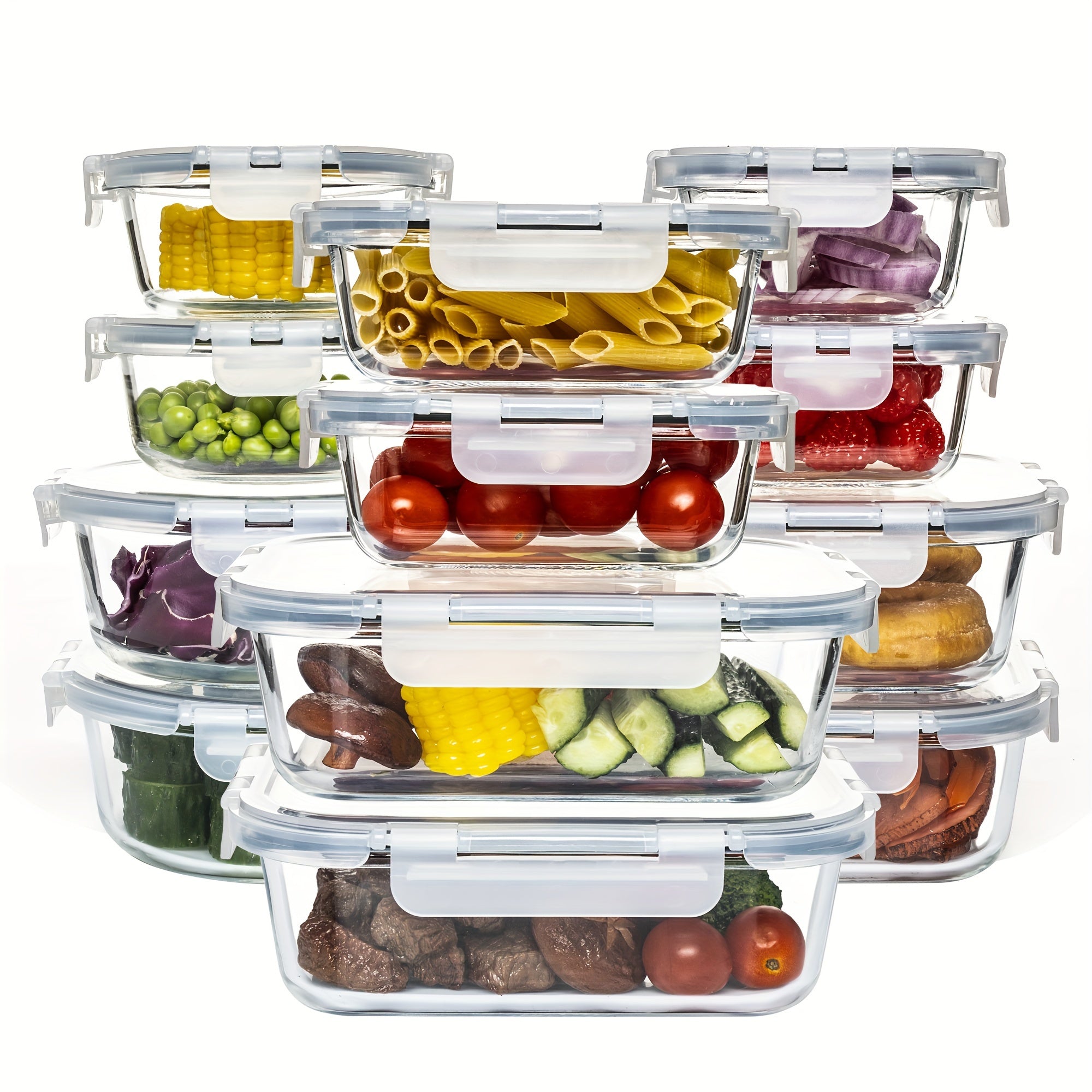 24 Pieces (12 Containers +12 Lids) High Borosilicate Sealed Lid Food Storage Container Glass, Reusable, Suitable For Food Storage In Microwave Ovens, Ovens, Refrigerators, Dishwashers, Offices, Schools, And Camping