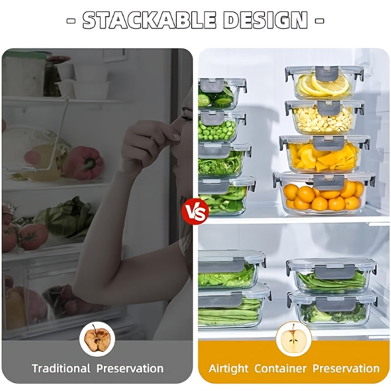 Fresh Box 24pcs (12 Lids + 12 Boxes) Food Pantry Kitchen Storage Container, Lunch Glass Meal Preparation Container, Glass Storage Container With Cover