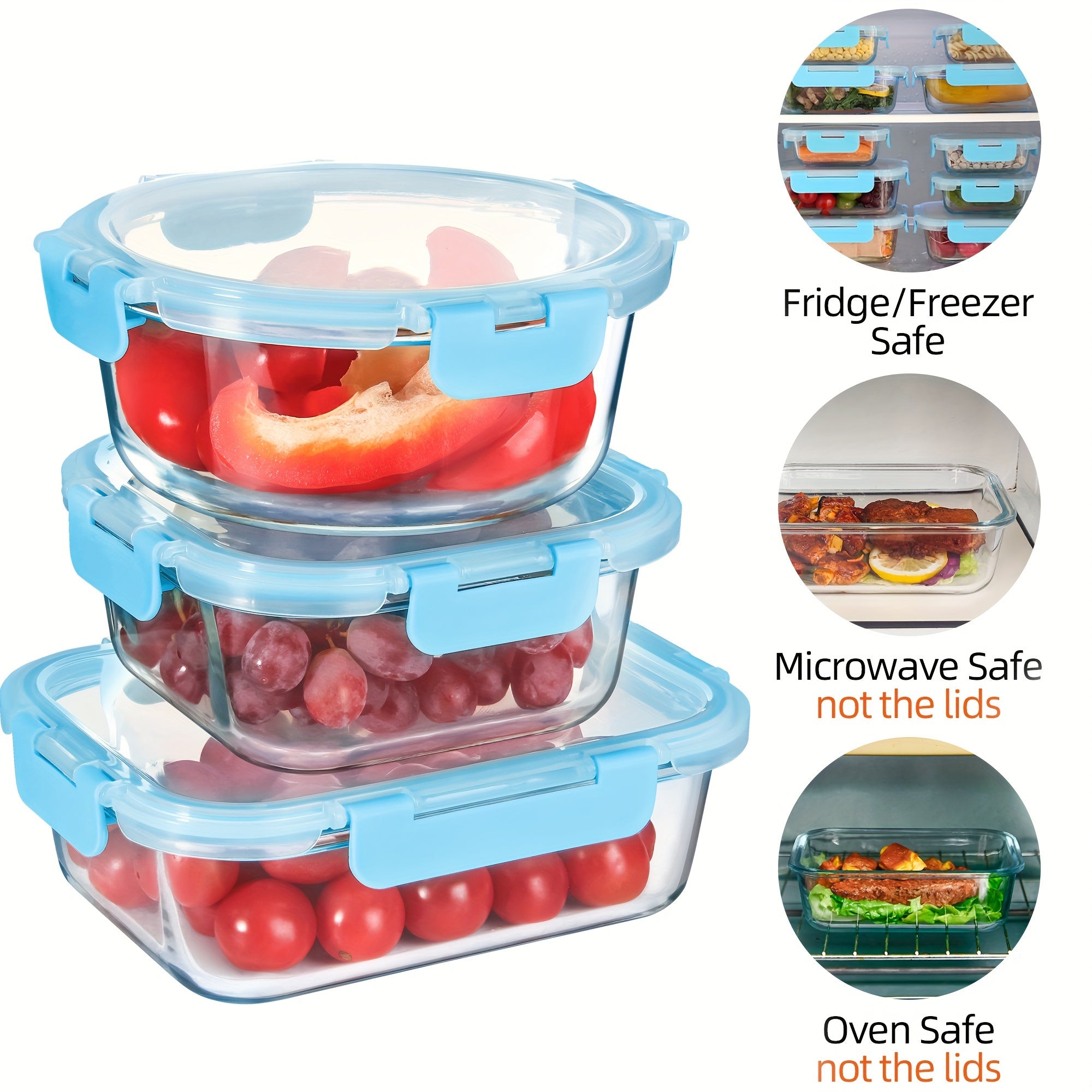 18 glass food storage containers, sealed glass lunch containers, stackable glass food storage container set, with lid, suitable for microwave ovens