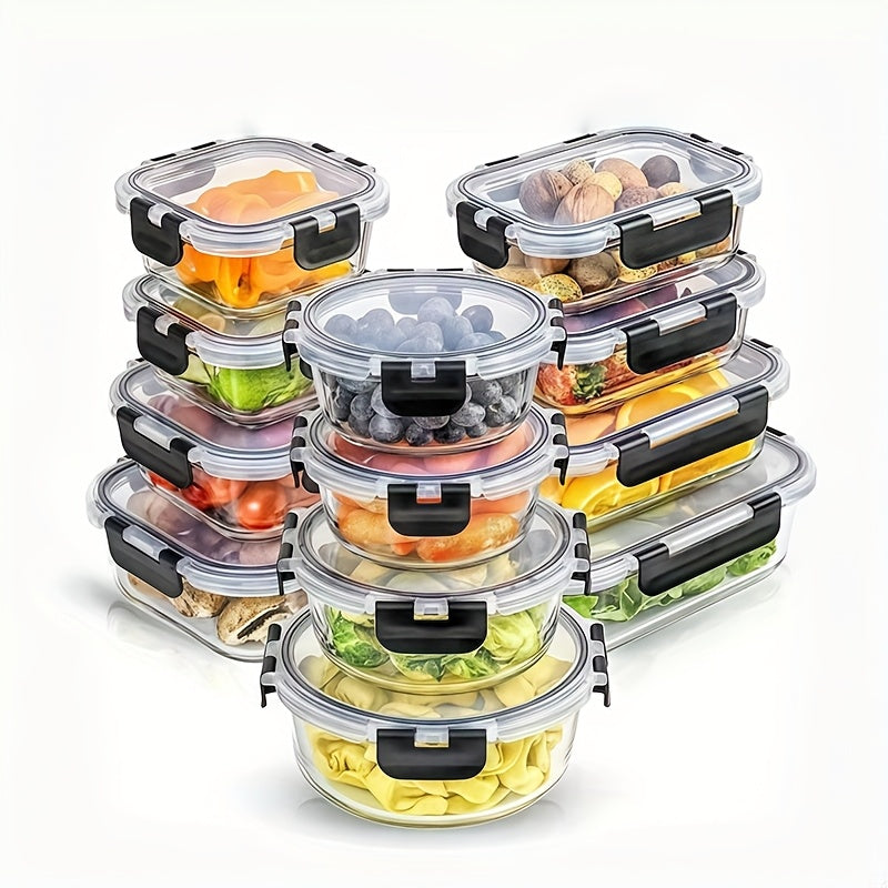 Fresh Box 24pcs (12 Lids + 12 Boxes) Food Pantry Kitchen Storage Container, Lunch Glass Meal Preparation Container, Glass Storage Container With Cover