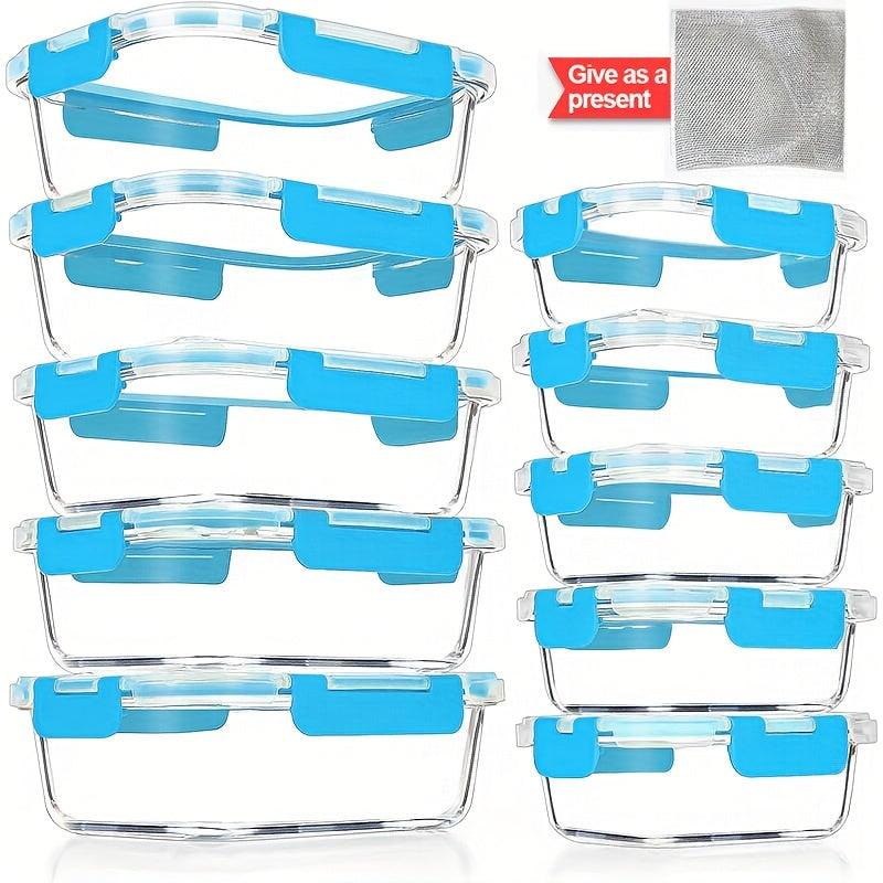 10 Pack Glass Food Storage Containers With Lids, Meal Prep, Pantry Kitchen Storage Containers For Lunch, Leak Proof, Airtight Glass Lunch Bento Boxes For Microwave, Oven, Freezer And Dishwasher