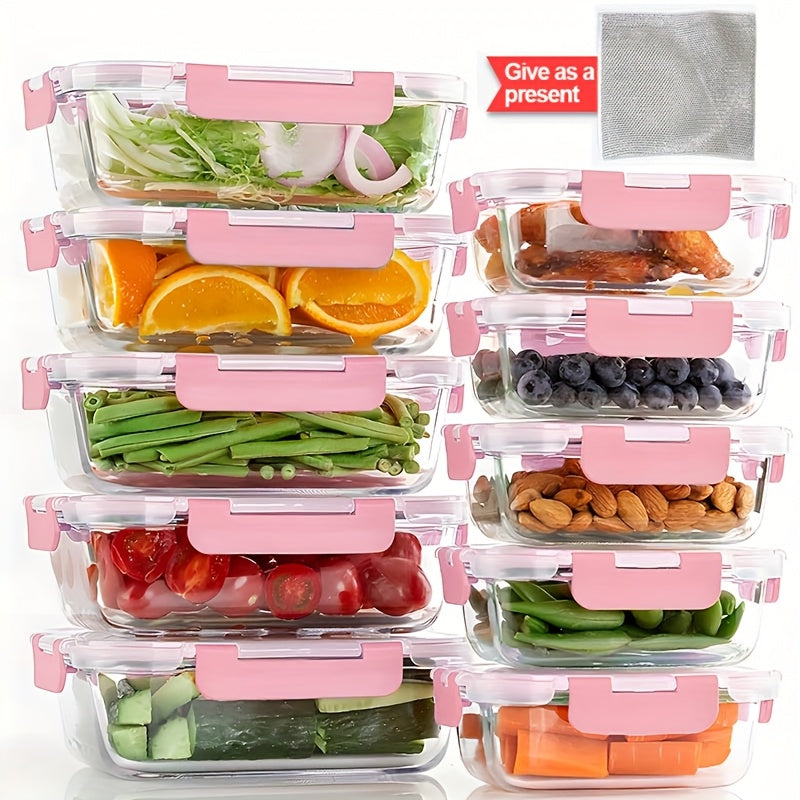 10 Pack Glass Food Storage Containers With Lids, Meal Prep, Pantry Kitchen Storage Containers For Lunch, Leak Proof, Airtight Glass Lunch Bento Boxes For Microwave, Oven, Freezer And Dishwasher
