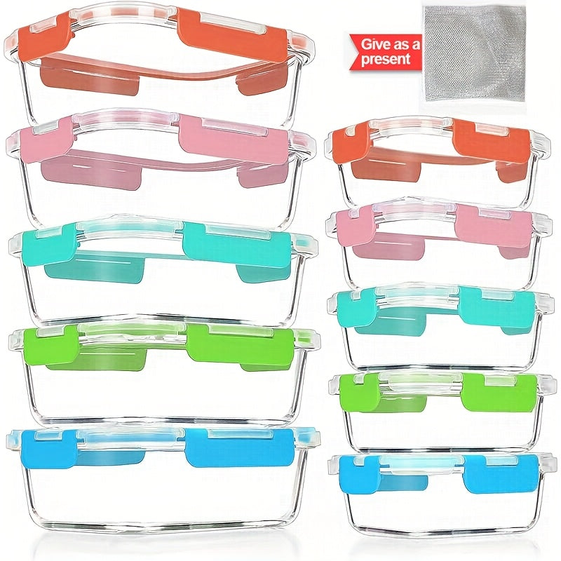 10 Pack Glass Food Storage Containers With Lids, Meal Prep, Pantry Kitchen Storage Containers For Lunch, Leak Proof, Airtight Glass Lunch Bento Boxes For Microwave, Oven, Freezer And Dishwasher