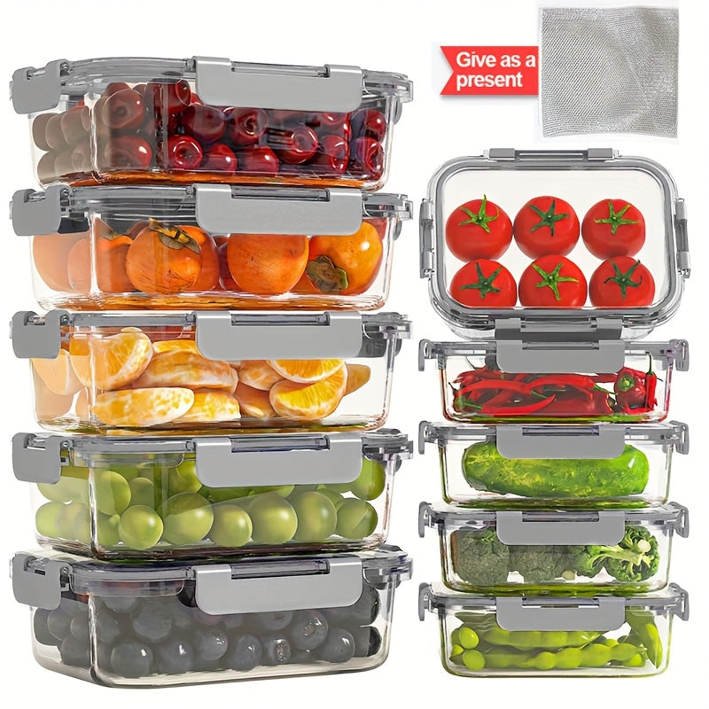 10 Pack Glass Food Storage Containers With Lids, Meal Prep, Pantry Kitchen Storage Containers For Lunch, Leak Proof, Airtight Glass Lunch Bento Boxes For Microwave, Oven, Freezer And Dishwasher