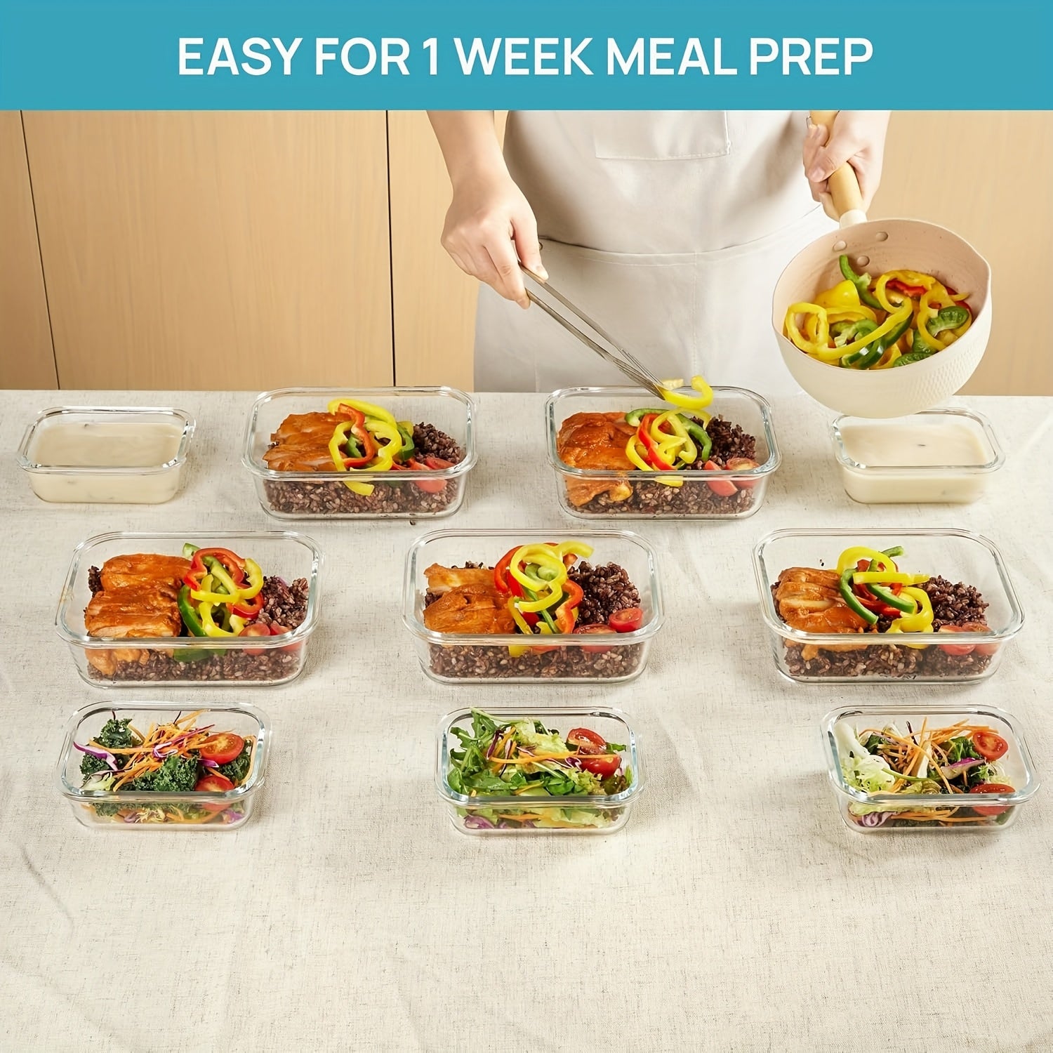 10 Glass Food Storage Containers, Pre-meal Preparation, Sealed Bento Boxes, Leak-proof Lock LIDS, Microwave Ovens, Lunch Boxes, Ovens, Refrigerators And Dishwashers, BPA-free, Containing Five Cleaning Sponges