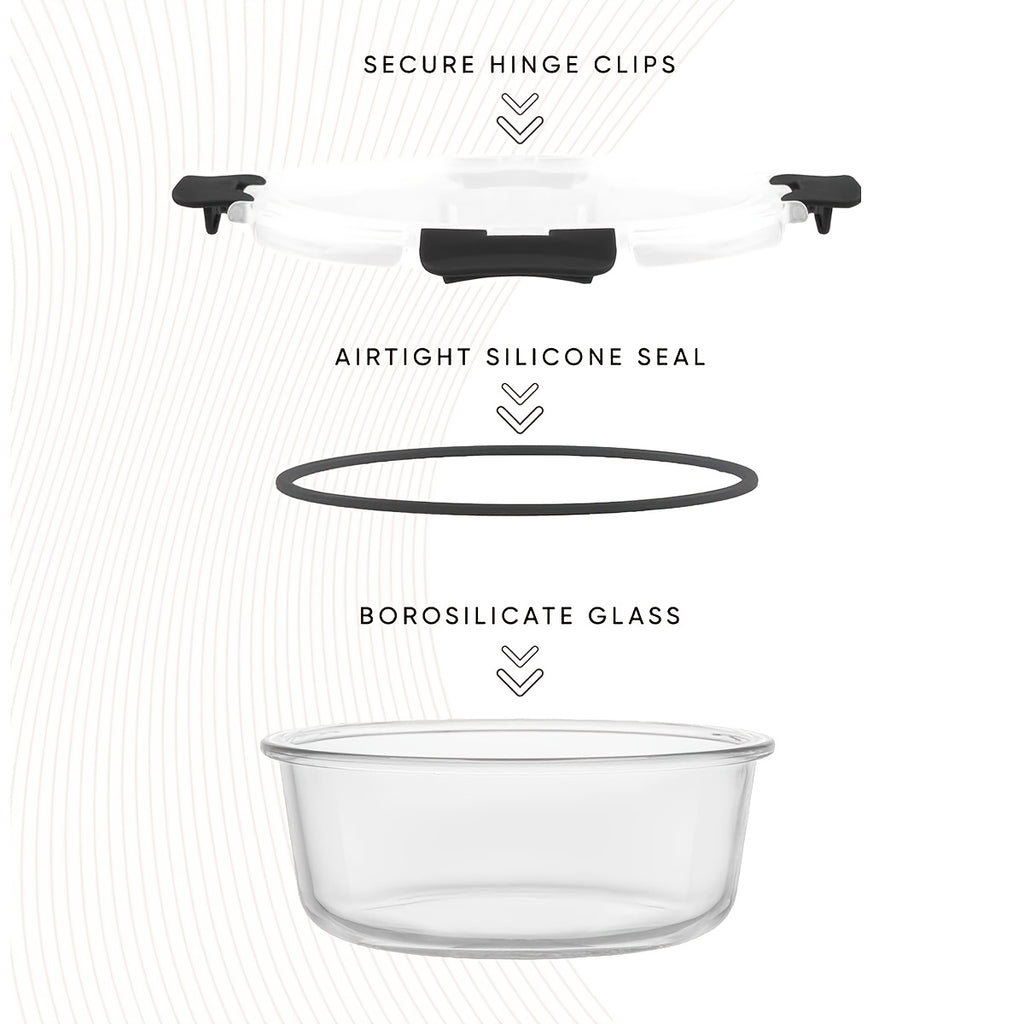 Glass Crisper Set with Lid, Glass Food Container, Thickened Lead-Free Glass, Suitable for Lunch, Meal Preparation, Refrigerator, Freezer, Bento Container, Sealed Snap Lid, Bisphenol A Free