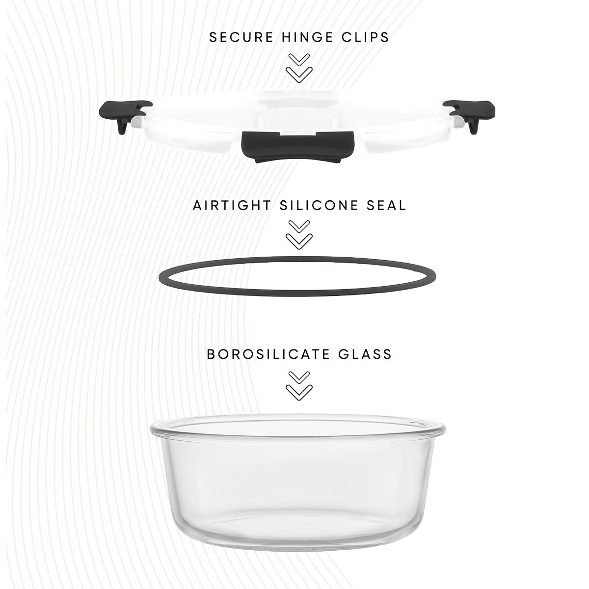 Glass Crisper Set with Lid, Glass Food Container, Thickened Lead-Free Glass, Suitable for Lunch, Meal Preparation, Refrigerator, Freezer, Bento Container, Sealed Snap Lid, Bisphenol A Free