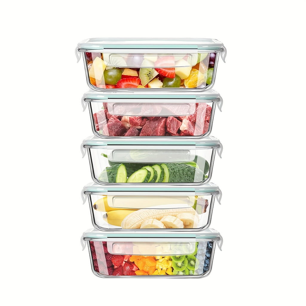 5 Pack 30oz Glass Food Storage Containers with Leak-Proof Locking Lids, Airtight BPA-Free Meal Prep Containers, Microwave, Oven, Freezer & Dishwasher Safe, Stackable Space-Saving Design for Lunch, Office, Home & Travel