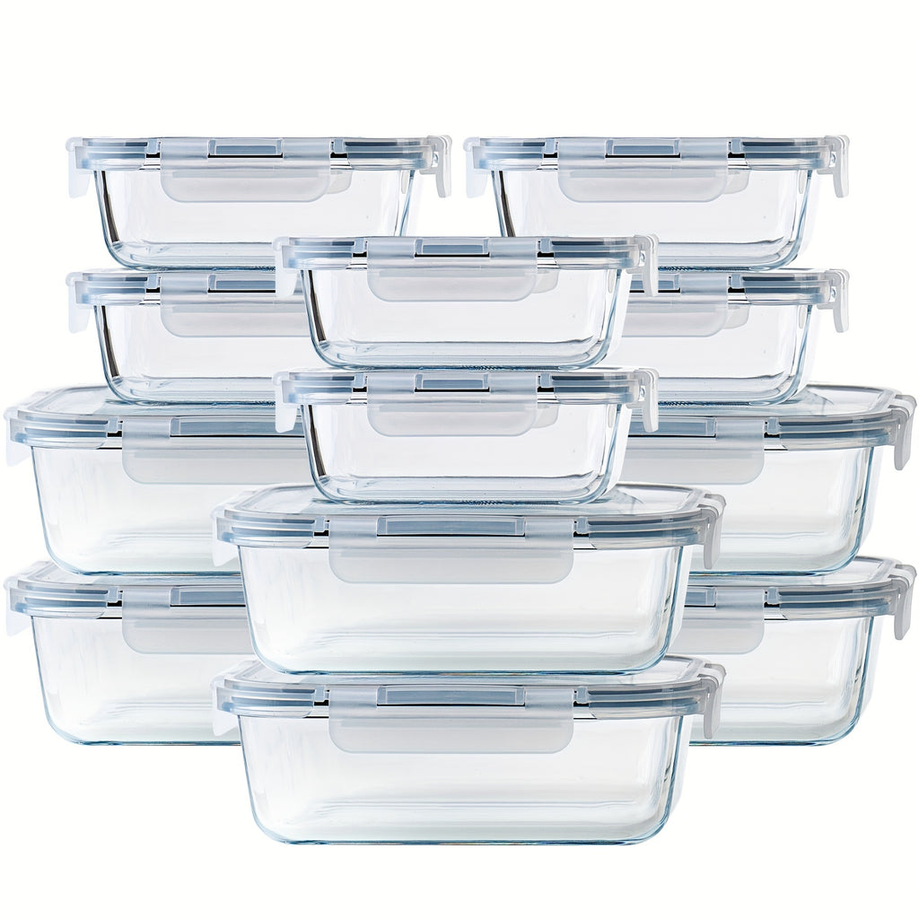 [12-PACK] Glass Food Storage Containers Set, Glass Food Meal Prep Containers with Leakproof Airtight Lids, Perfect for Home Kitchen Office Lunch Portion Control