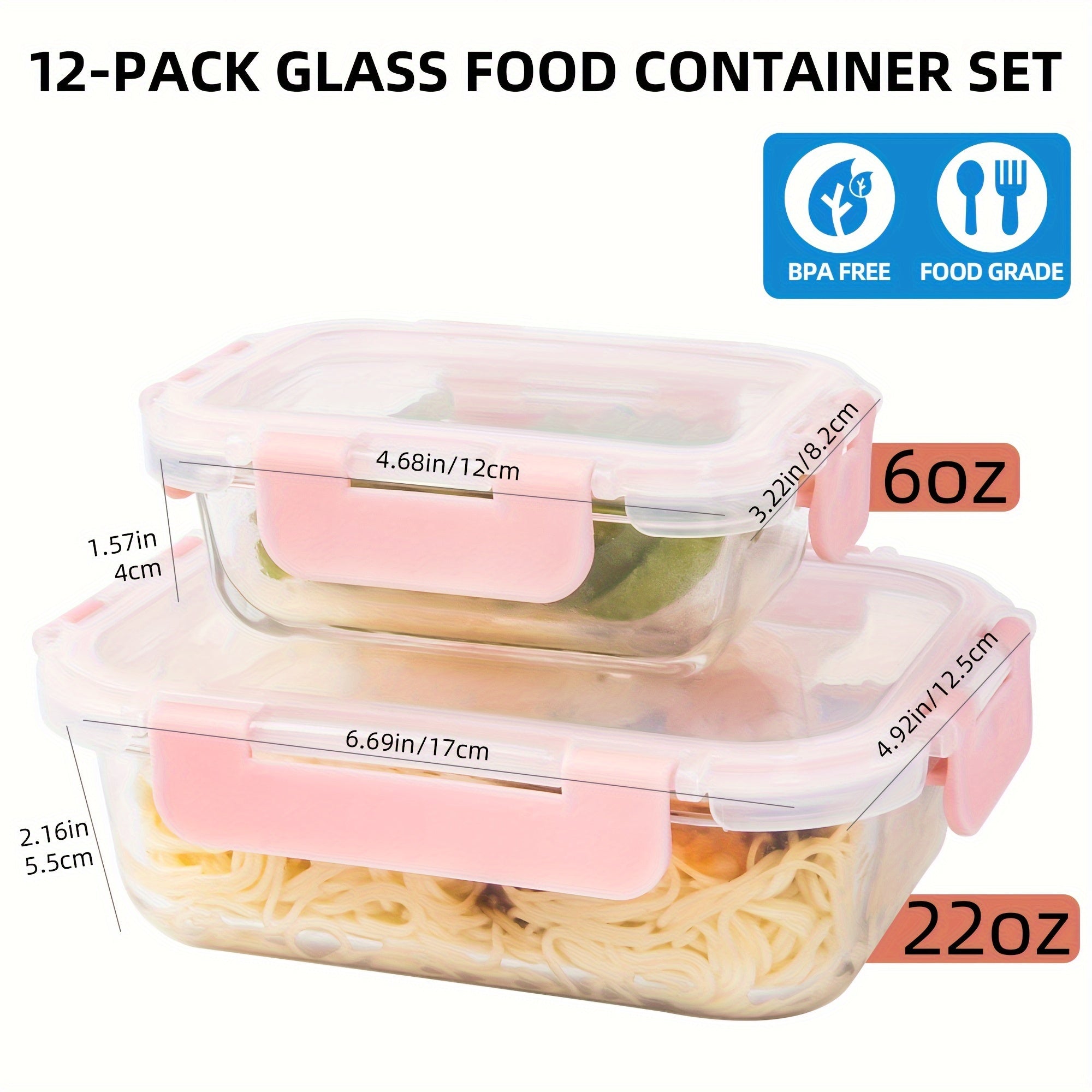 [12-PACK] Glass Food Storage Containers Set, Glass Food Meal Prep Containers with Leakproof Airtight Lids, Perfect for Home Kitchen Office Lunch Portion Control