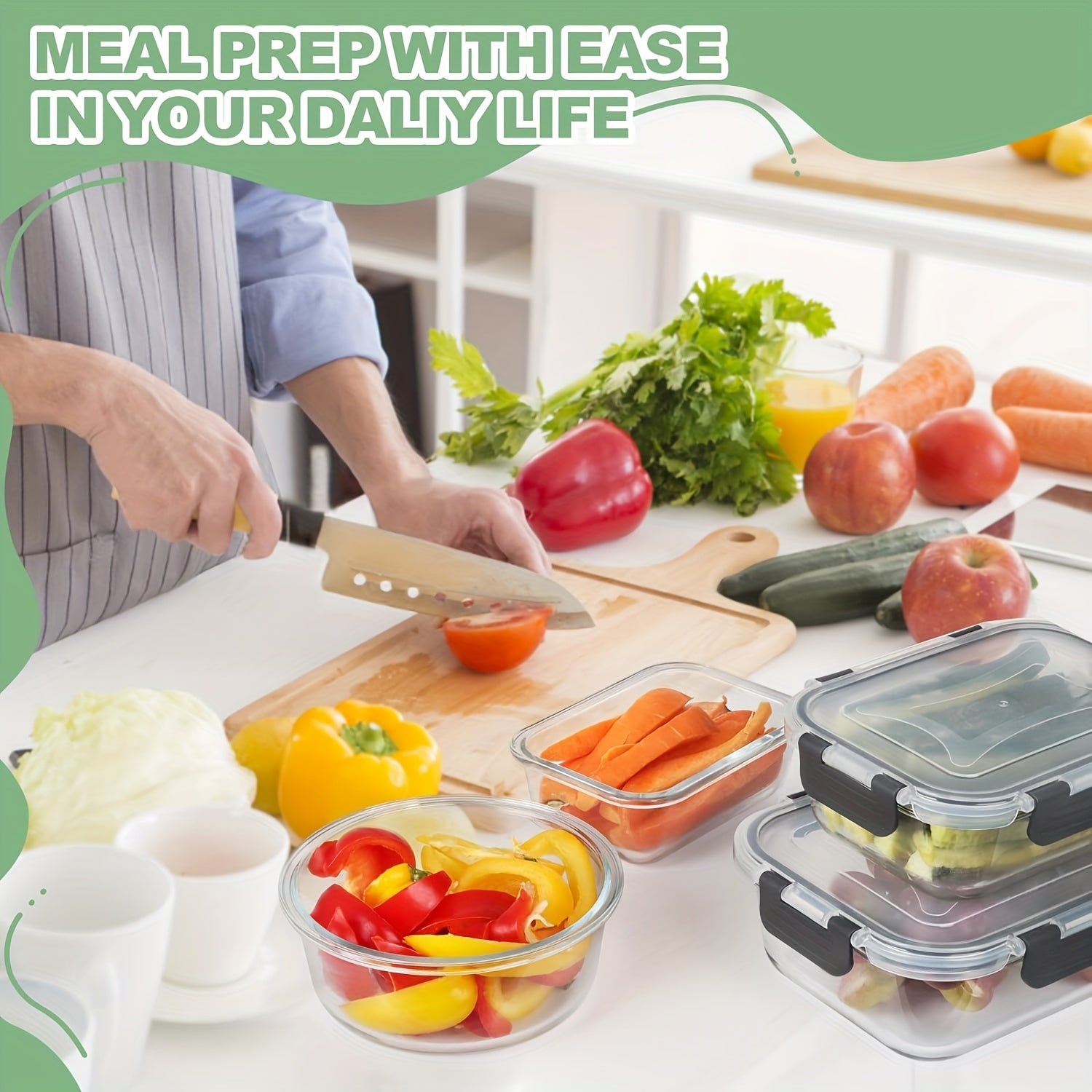 12pcs Glass Food Storage Container with Lid, Meal Preparation, Kitchen Storage Container, Lunch Bento Box, Leak-proof, Airtight Glass Bento Box for Microwave, Oven, Refrigerator and Dishwasher