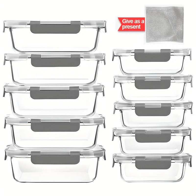20pcs Large-Capacity Glass Food Storage Container Set with Blue Lids - Reusable, Microwave & Freezer Safe, Square Containers for Meal Prep, Refrigerator Organization, and More