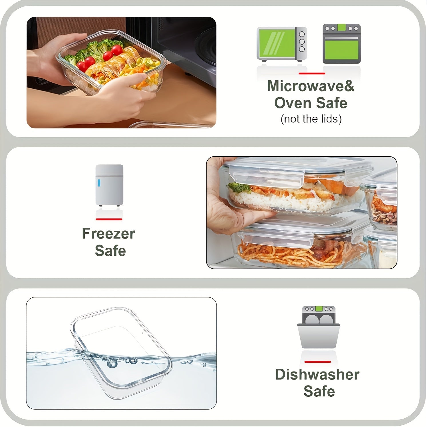 10 Glass Food Storage Containers, Pre-meal Preparation, Sealed Bento Boxes, Leak-proof Lock LIDS, Microwave Ovens, Lunch Boxes, Ovens, Refrigerators And Dishwashers, BPA-free, Containing Five Cleaning Sponges