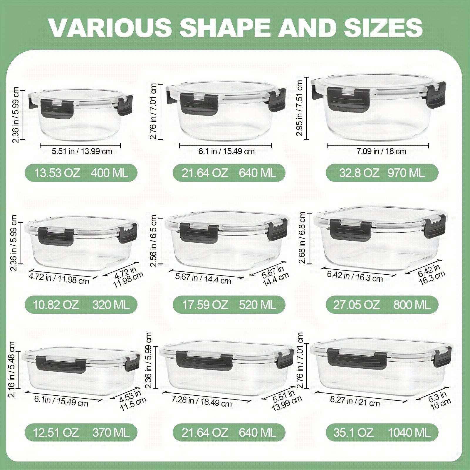 12pcs Glass Food Storage Container with Lid, Meal Preparation, Kitchen Storage Container, Lunch Bento Box, Leak-proof, Airtight Glass Bento Box for Microwave, Oven, Refrigerator and Dishwasher