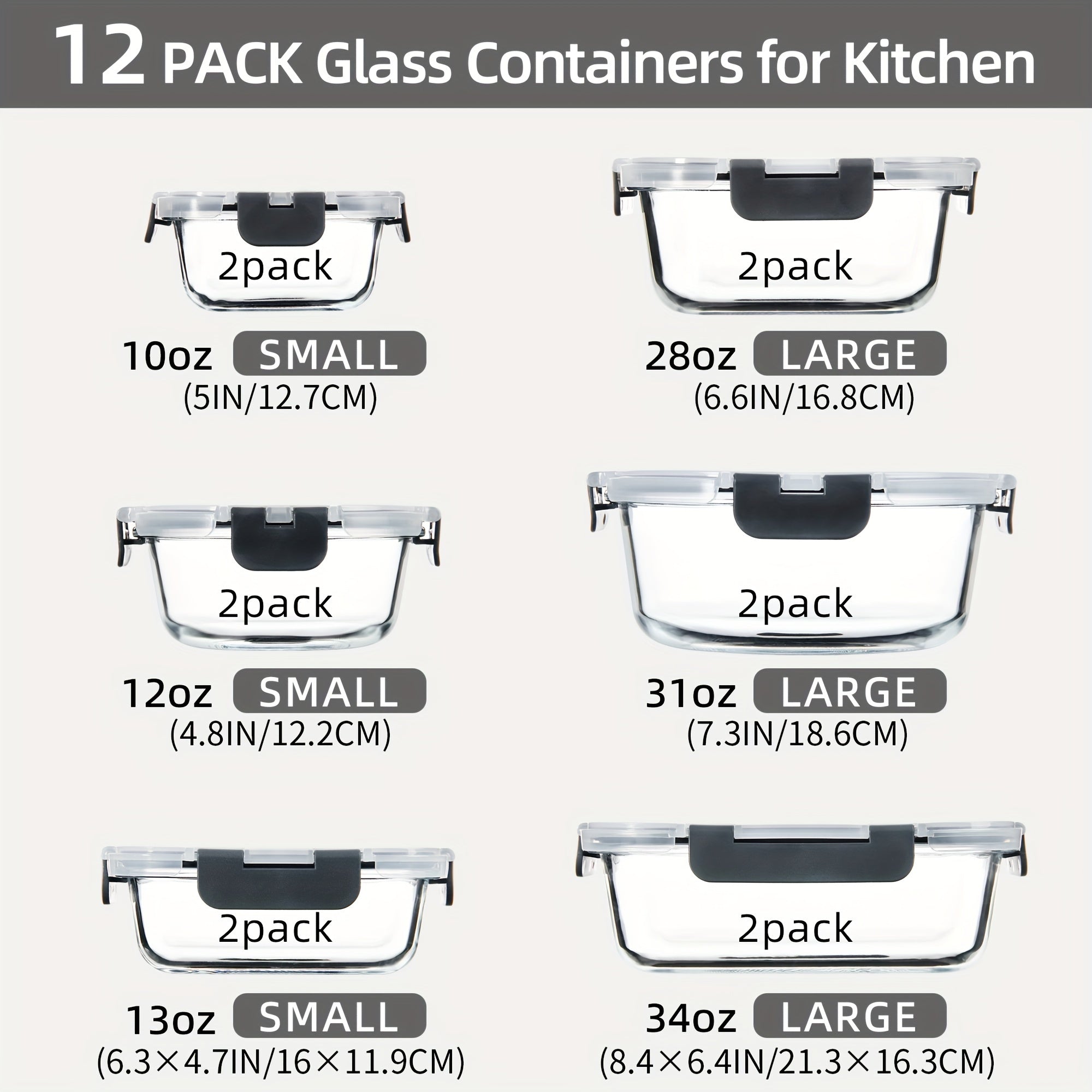 24 Pieces (12 Containers +12 Lids) High Borosilicate Sealed Lid Food Storage Container Glass, Reusable, Suitable For Food Storage In Microwave Ovens, Ovens, Refrigerators, Dishwashers, Offices, Schools, And Camping