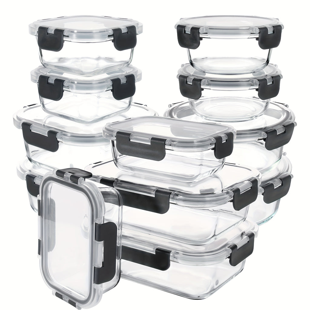 24 Pieces (12 Containers +12 Lids) High Borosilicate Sealed Lid Food Storage Container Glass, Reusable, Suitable For Food Storage In Microwave Ovens, Ovens, Refrigerators, Dishwashers, Offices, Schools, And Camping