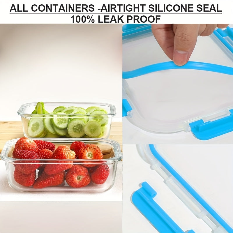 20pcs (10 LIDS + 10 Glass Bowls) Glass Food Storage Container With Sealed Lid, Kitchen Storage Lunch, Leak-proof, Airtight, Suitable For Microwave, Oven, Refrigerator And Dishwasher, Perfect Valentine'S Day Gift For Best Friends