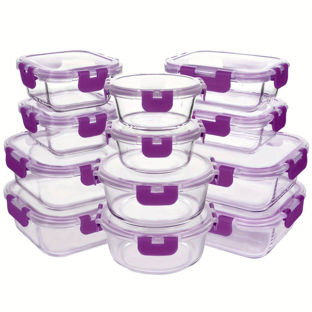 24pcs Airtight Glass Food Storage Containers Set, Leak-Proof, Microwave, Oven, Freezer, Dishwasher Safe, - 12 Containers & 12 Lids For Meal Prep And Lunch