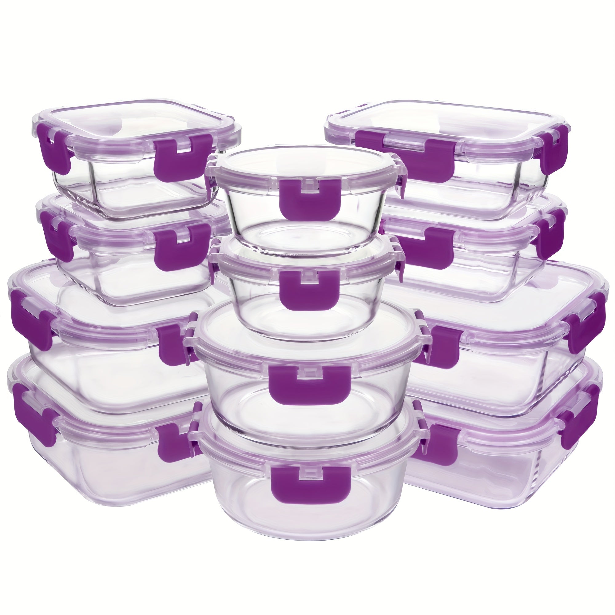 24pcs Airtight Glass Food Storage Containers Set, Leak-Proof, Microwave, Oven, Freezer, Dishwasher Safe, - 12 Containers & 12 Lids For Meal Prep And Lunch