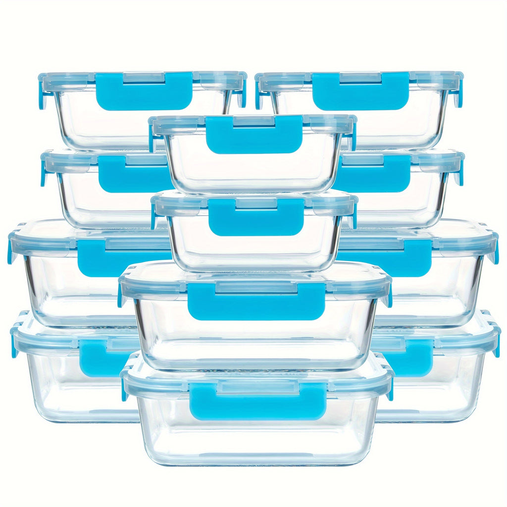[12-PACK] Glass Food Storage Containers Set, Glass Food Meal Prep Containers with Leakproof Airtight Lids, Perfect for Home Kitchen Office Lunch Portion Control