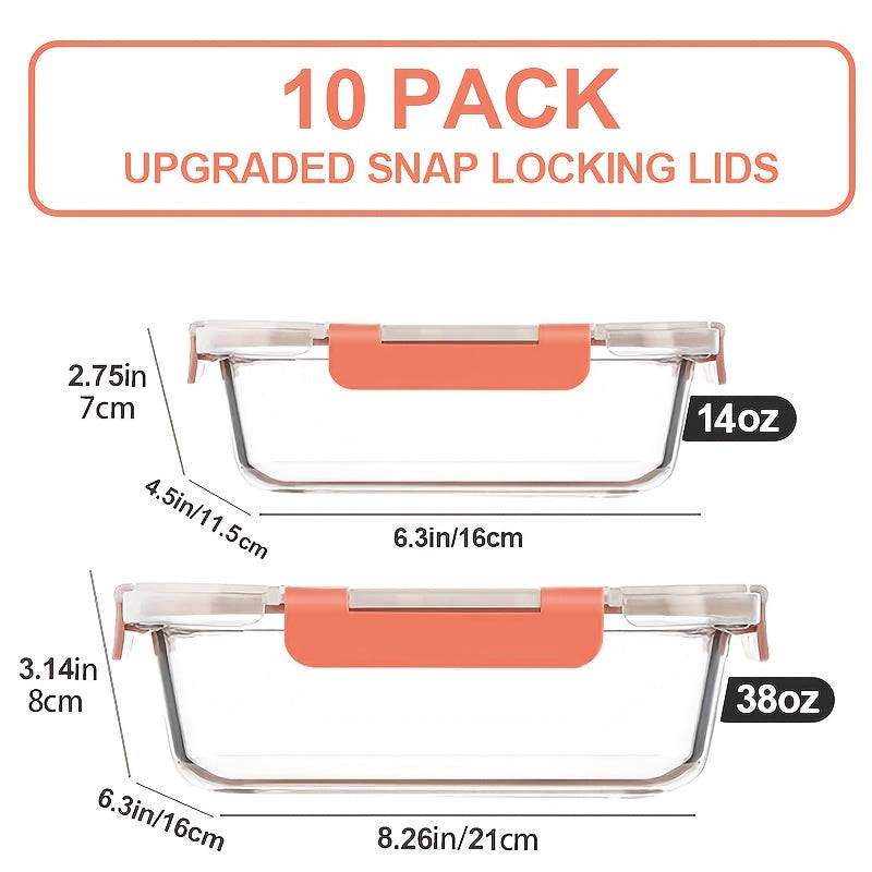 Glass Food Storage Containers with Lids - Leakproof Lunch Box Set for Meal Prep, Office Lunches & Pantry Organization, Reusable Household & Kitchen Essentials 2/10pcs