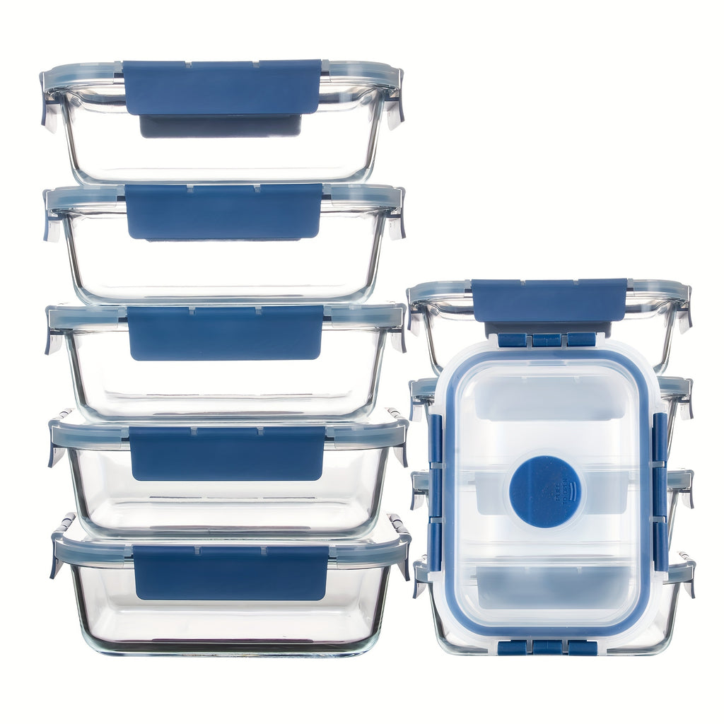 Glass Meal Prep Containers with Steam Vent, Food Storage Containers with Airtight Lids, for Home Kitchen Office Lunch Portion Control