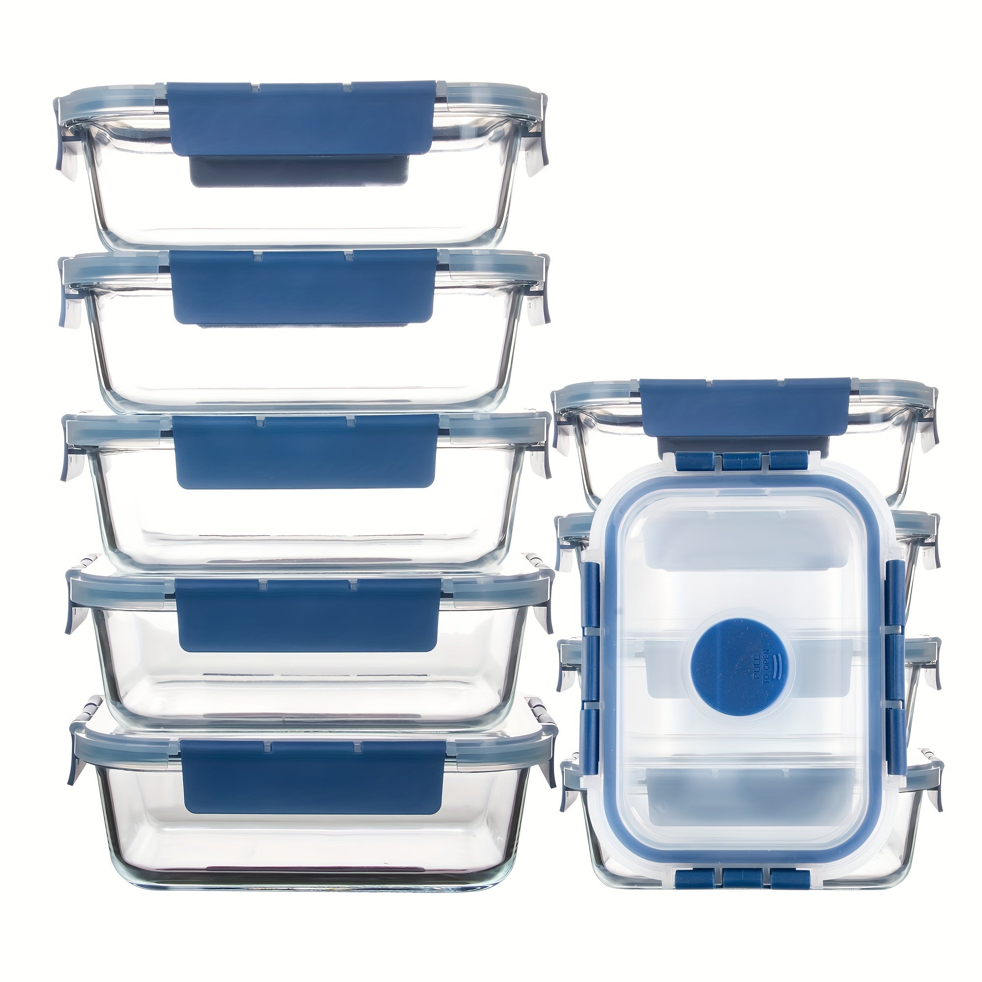 Glass Meal Prep Containers with Steam Vent, Food Storage Containers with Airtight Lids, for Home Kitchen Office Lunch Portion Control
