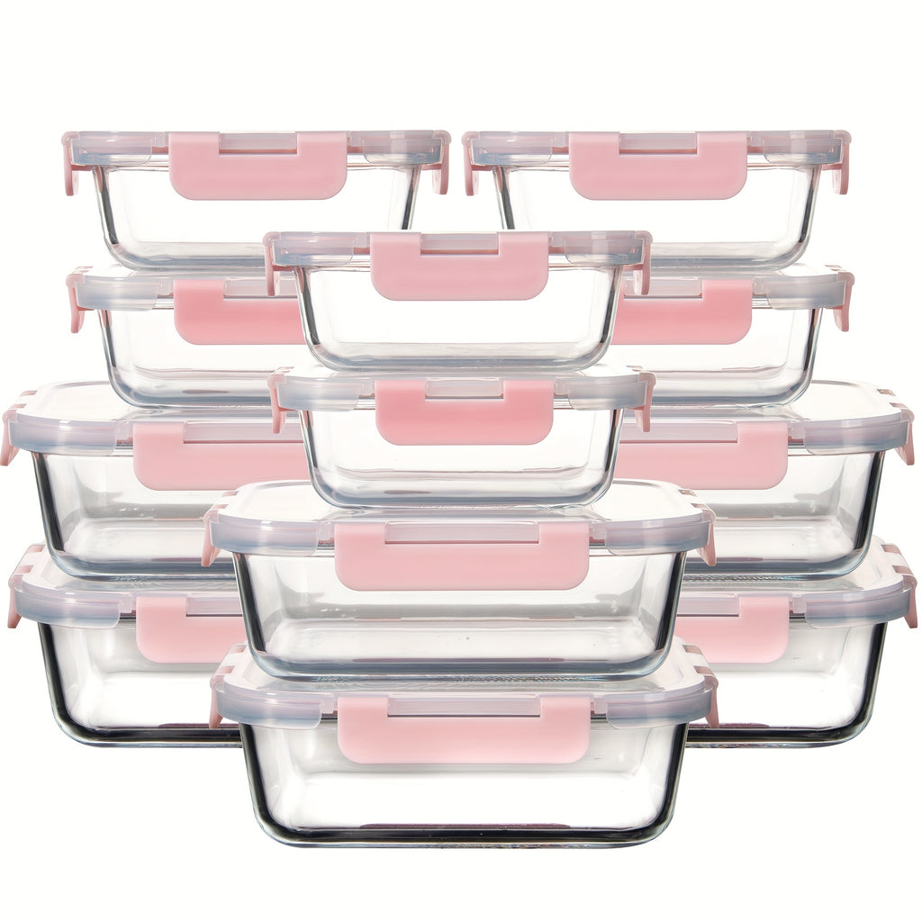 [12-PACK] Glass Food Storage Containers Set, Glass Food Meal Prep Containers with Leakproof Airtight Lids, Perfect for Home Kitchen Office Lunch Portion Control
