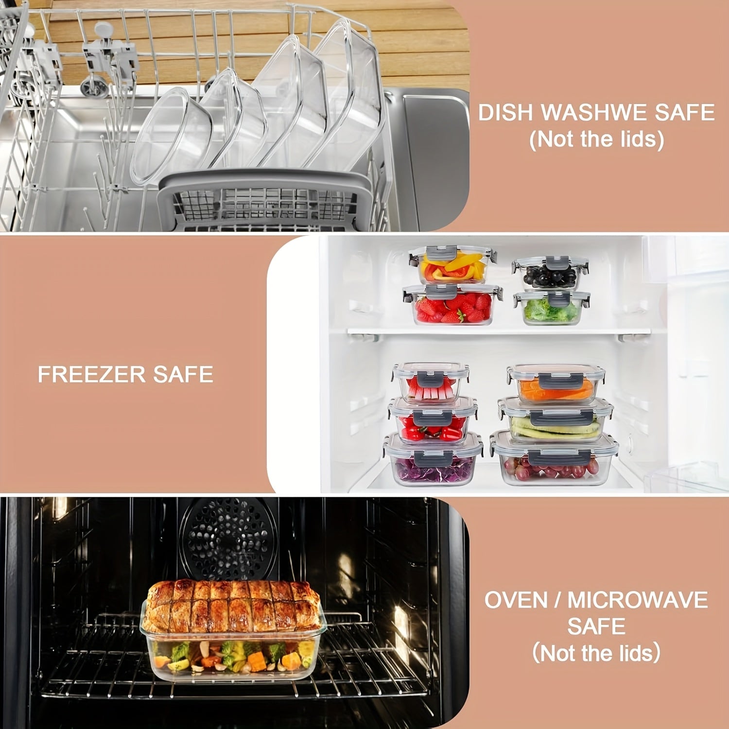 Glass Food Storage Containers - 15pcs, Meal Prep Containers in Glass, Lunch Bento Boxes with Leak-proof Lids for Microwave, Freezer & Dishwasher, BPA Free - Gray