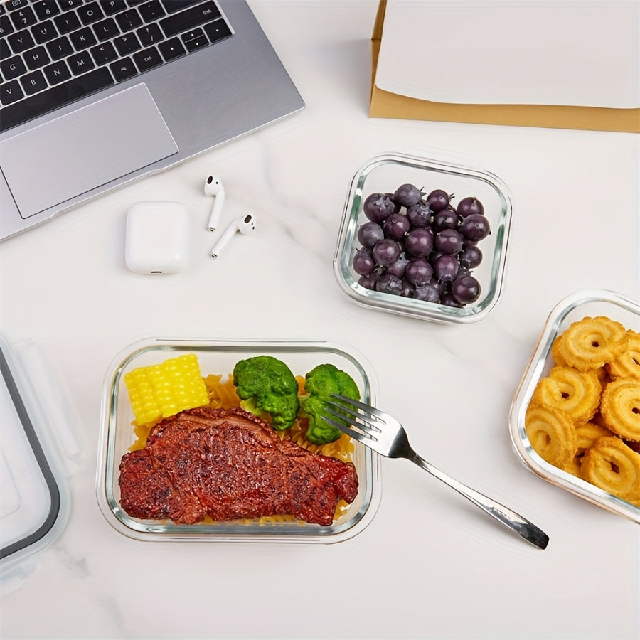 4pcs Glass Preservation Box Set, Food Storage Container with Sealed Lid, Glass Lunch Box for Home Kitchen And Office Lunch, Multi-color Sealed Lunch Container, Microwave Oven, Oven, Refrigerator, And Dishwasher.
