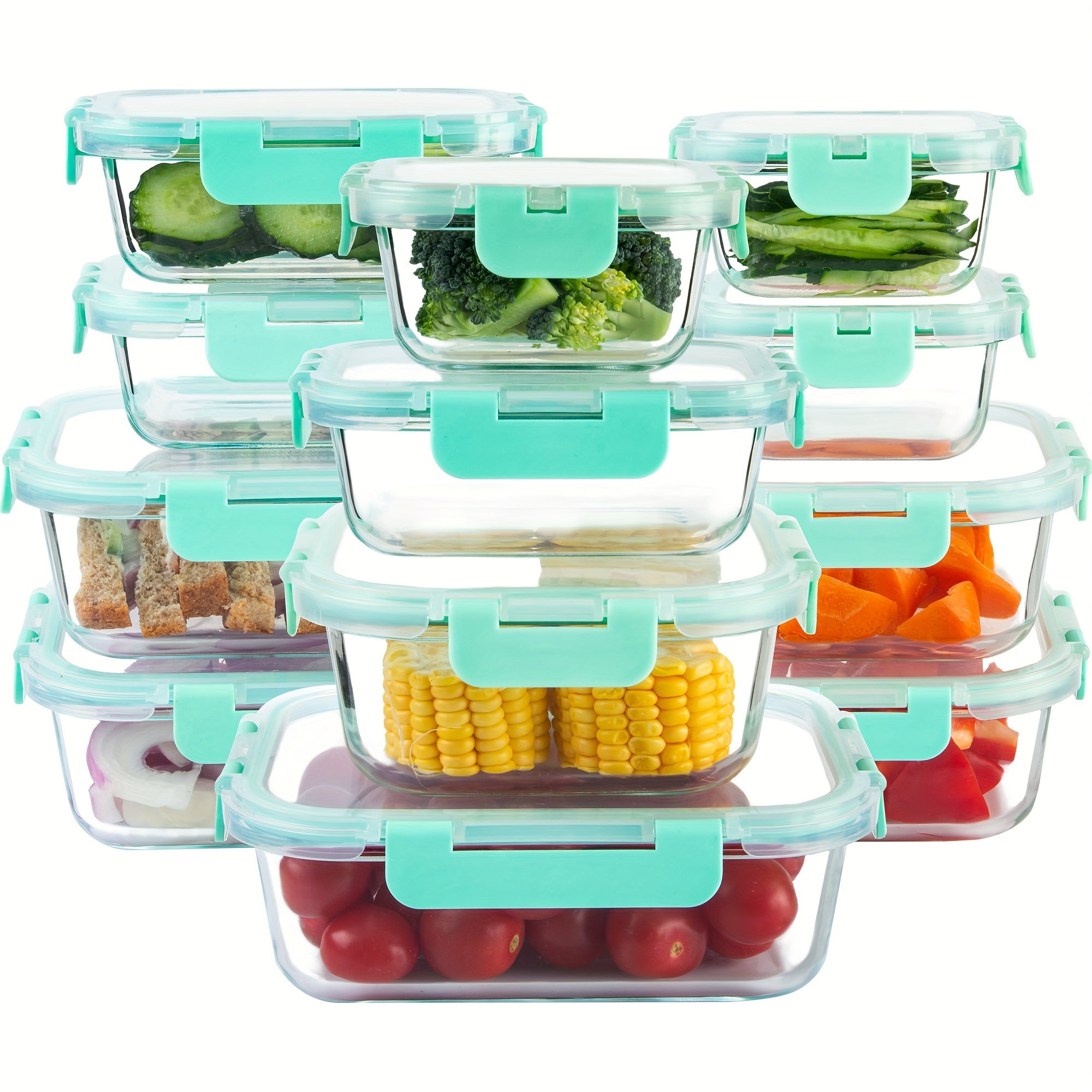 24 Pieces (12 Containers +12 Lids) High Borosilicate Sealed Lid Food Storage Container Glass, Reusable, Suitable For Food Storage In Microwave Ovens, Ovens, Refrigerators, Dishwashers, Offices, Schools, And Camping